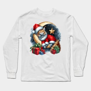 Maine Coon Cat On The Moon Christmas Long Sleeve T-Shirt